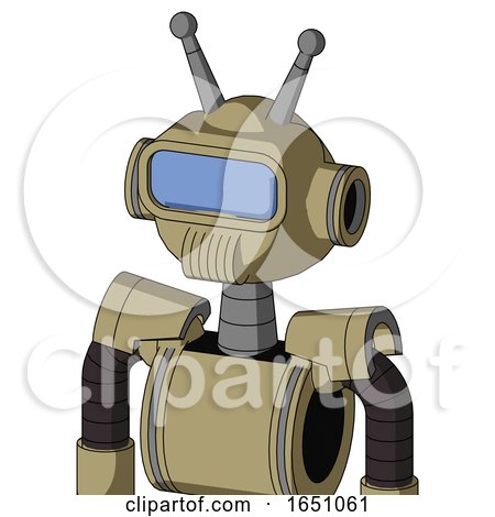 Army-Tan Automaton with Rounded Head and Speakers Mouth and Large Blue Visor Eye and Double Antenna by Leo Blanchette