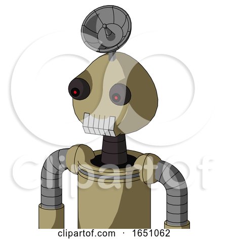 Army-Tan Automaton with Rounded Head and Teeth Mouth and Red Eyed and Radar Dish Hat by Leo Blanchette