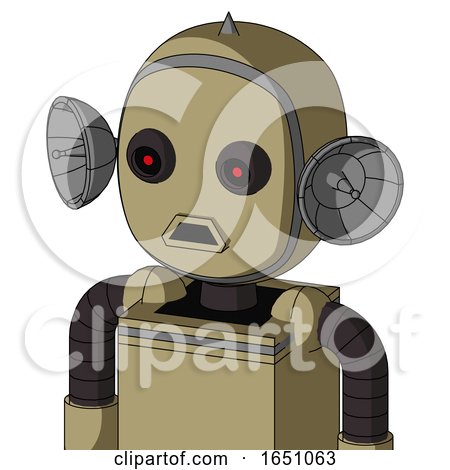 Army-Tan Automaton with Bubble Head and Sad Mouth and Black Glowing Red Eyes and Spike Tip by Leo Blanchette