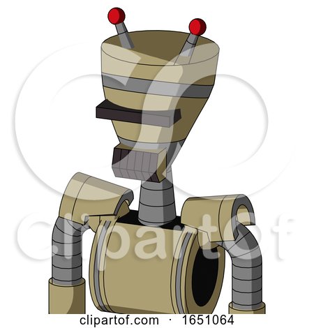 Army-Tan Automaton with Vase Head and Dark Tooth Mouth and Black Visor Cyclops and Double Led Antenna by Leo Blanchette