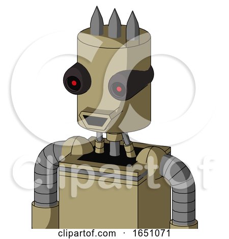 Army-Tan Automaton with Cylinder Head and Happy Mouth and Black Glowing Red Eyes and Three Spiked by Leo Blanchette