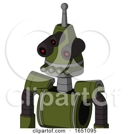 Army-Green Automaton with Cone Head and Pipes Mouth and Three-Eyed and Single Antenna by Leo Blanchette