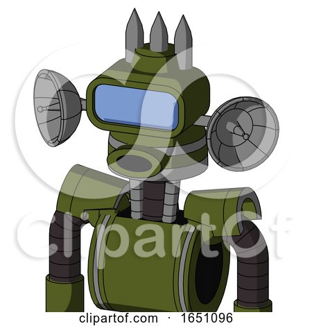 Army-Green Automaton with Cone Head and Round Mouth and Large Blue Visor Eye and Three Spiked by Leo Blanchette