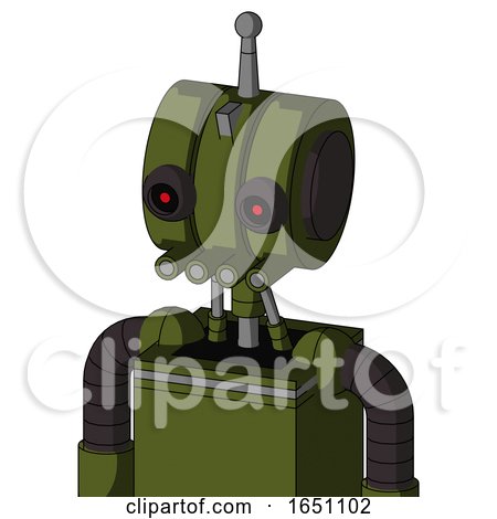 Army-Green Automaton with Multi-Toroid Head and Pipes Mouth and Black Glowing Red Eyes and Single Antenna by Leo Blanchette