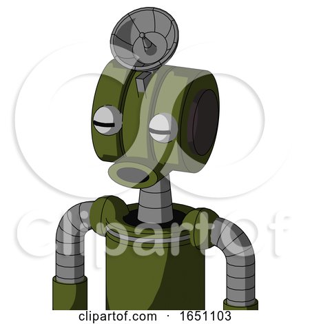 Army-Green Automaton with Multi-Toroid Head and Round Mouth and Two Eyes and Radar Dish Hat by Leo Blanchette