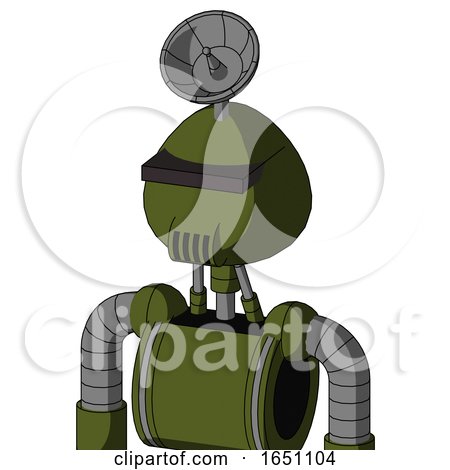 Army-Green Automaton with Rounded Head and Speakers Mouth and Black Visor Cyclops and Radar Dish Hat by Leo Blanchette