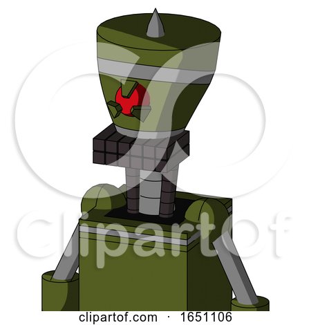 Army-Green Automaton with Vase Head and Keyboard Mouth and Angry Cyclops Eye and Spike Tip by Leo Blanchette