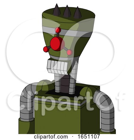 Army-Green Automaton with Vase Head and Teeth Mouth and Cyclops Compound Eyes and Three Dark Spikes by Leo Blanchette