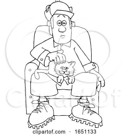 Cartoon Black and White Man with a Cat on His Lap by djart