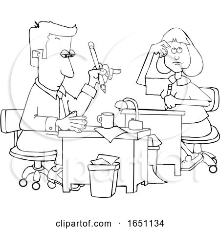 Cartoon Black and White Male and Female Accountants Hard at Work by djart