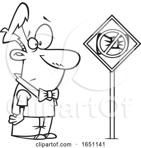 Cartoon Black and White Man Looking at a Bowtie Ban Sign by toonaday