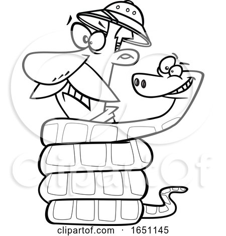 Cartoon Black and White Male Explorer in a Constrictor Snake Coil by toonaday