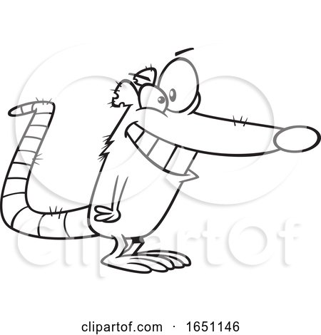 Cartoon Black and White Grinning Dirty Rat by toonaday