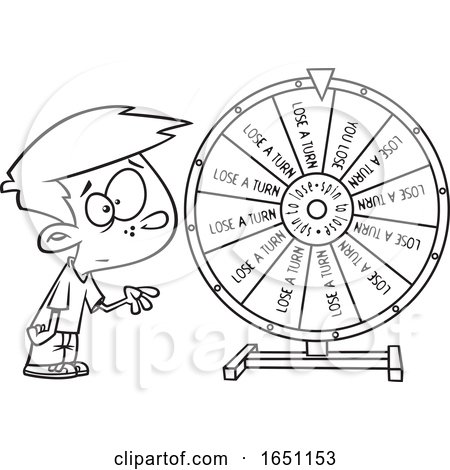 Cartoon Black and White Boy Spinning a Wheel by toonaday