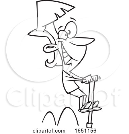 Cartoon Black and White Woman on a Pogo Stick by toonaday