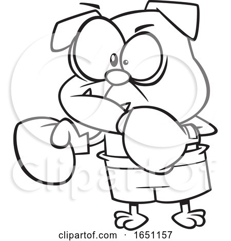 Cartoon Black and White Pugnacious Boxing Dog by toonaday