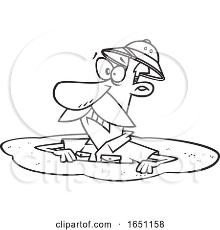 Cartoon Black and White Man Drowning in Quicksand by toonaday