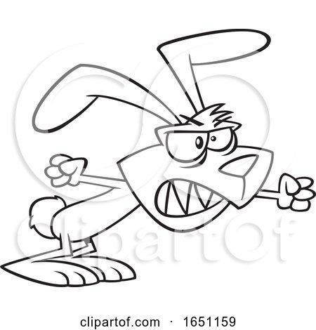 Cartoon Black and White Angry Rabid Rabbit by toonaday