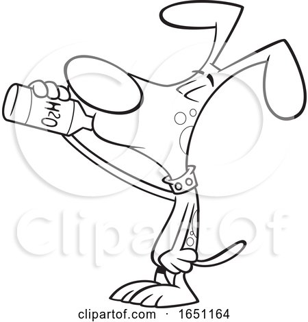 Cartoon Black and White Thirsty Dog Drinking Water by toonaday