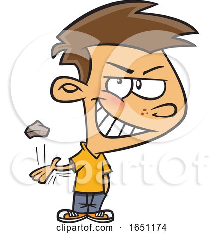 Cartoon Mischievous Boy Throwing a Rock by toonaday