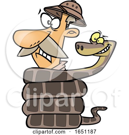 Cartoon Male Explorer in a Constrictor Snake Coil by toonaday
