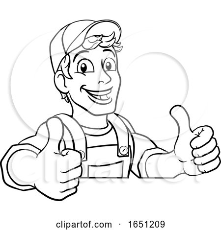 Handyman Cartoon Caretaker Construction Man Sign by AtStockIllustration