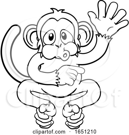 Monkey Cartoon Animal Waving and Pointing by AtStockIllustration