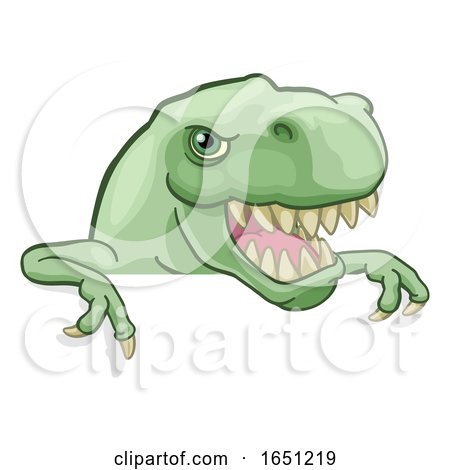 Dinosaur T Rex Peeking and Pointing Sign Cartoon by AtStockIllustration