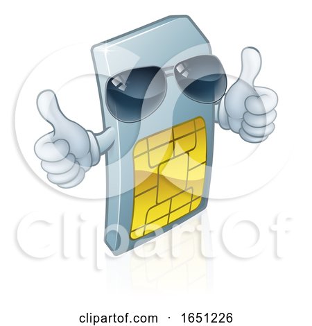 Sim Card Mobile Phone Cool Cartoon Mascot by AtStockIllustration