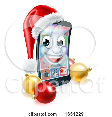 Christmas Mobile Cell Phone Mascot in Santa Hat by AtStockIllustration