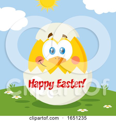 Hatching Chick in a Happy Easter Egg Shell by Hit Toon