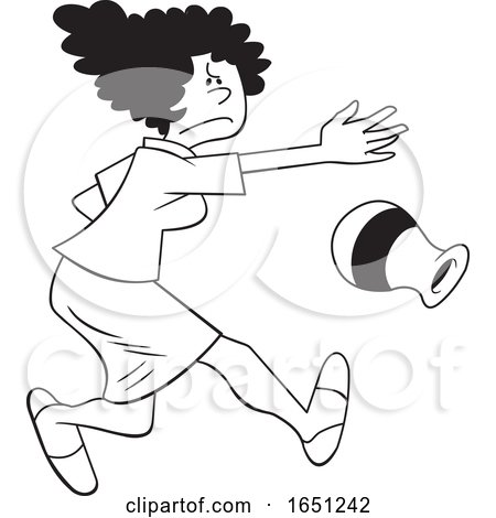 Cartoon Black and White Angry Woman Throwing a Vase by Johnny Sajem