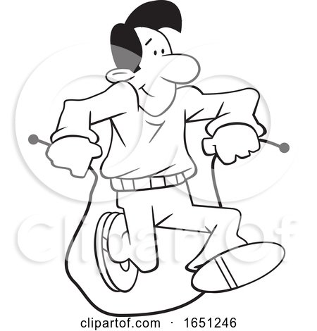 Cartoon Black and White Man Jumping Rope by Johnny Sajem