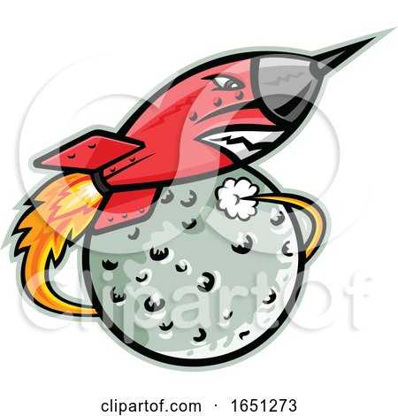 Rocket Mascot Flying Around the Moon by patrimonio