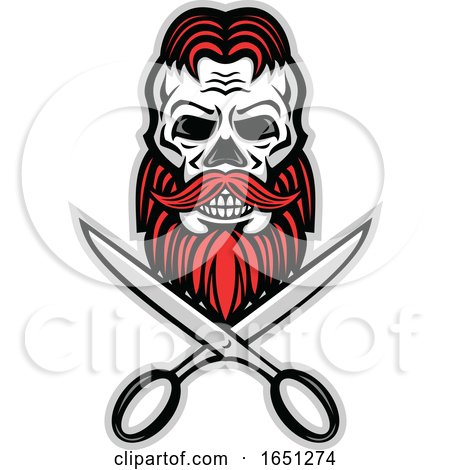 Skull with Red Hair and Scissors by patrimonio