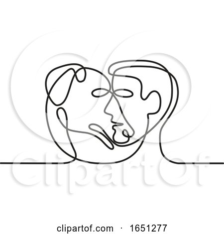 Man and Dog Face Side Continuous Line by patrimonio