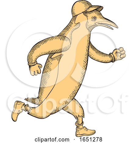 Penguin Runner Running Drawing by patrimonio