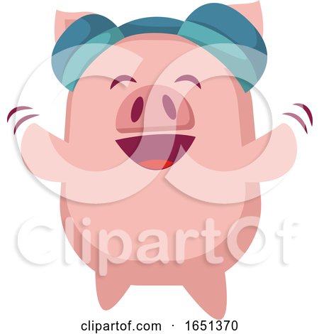 Pink Pig Dancing and Wearing Headphones by Morphart Creations
