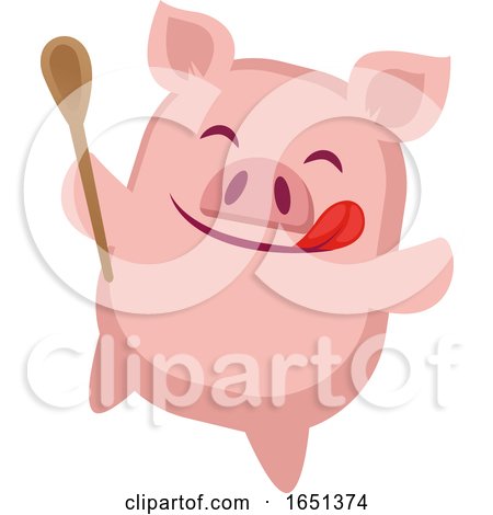 Pink Pig Holding a Spook and Licking His Lips by Morphart Creations