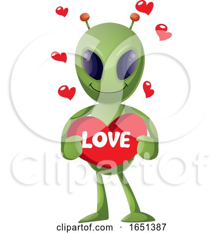 Green Extraterrestrial Alien Holding a Love Heart by Morphart Creations