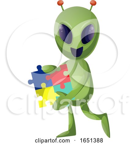 Green Extraterrestrial Alien Holding a Jigsaw Puzzle by Morphart Creations