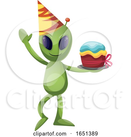 Green Extraterrestrial Alien Holding a Cake by Morphart Creations