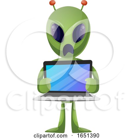 Green Extraterrestrial Alien Holding a Laptop by Morphart Creations