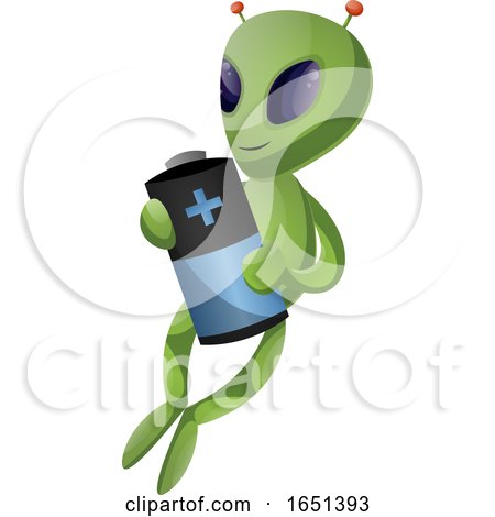 Green Extraterrestrial Alien Holding a Battery by Morphart Creations