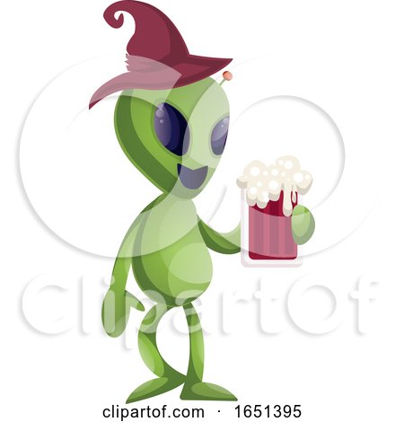 Green Extraterrestrial Alien Holding a Beer by Morphart Creations