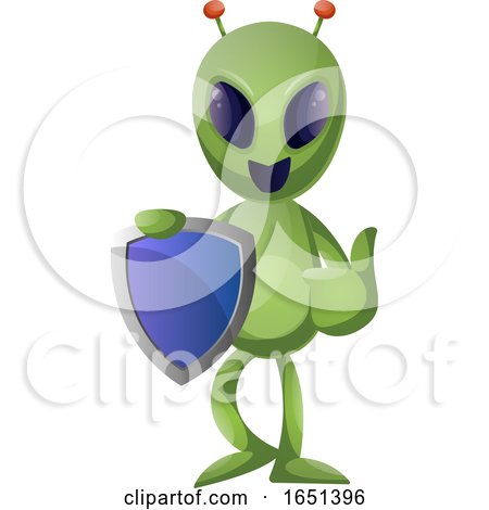 Green Extraterrestrial Alien Holding a Shield by Morphart Creations