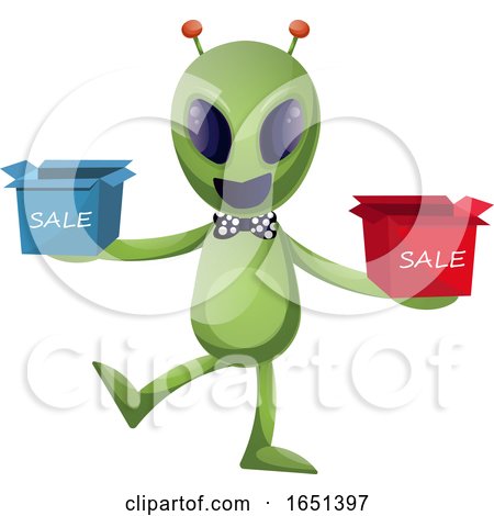 Green Extraterrestrial Alien with Sale Boxes by Morphart Creations