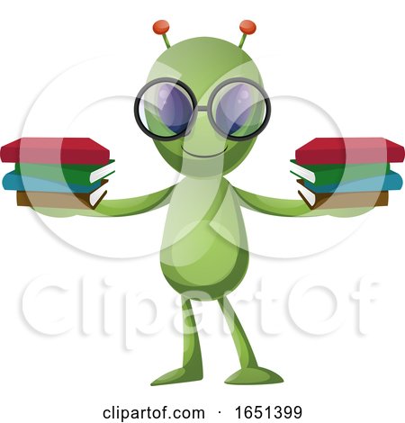 Green Extraterrestrial Alien Holding Books by Morphart Creations