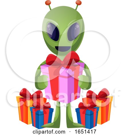 Green Extraterrestrial Alien Holding a Gift by Morphart Creations