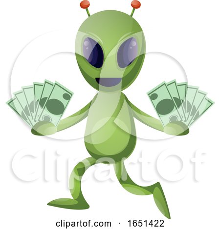 Green Extraterrestrial Alien Holding Cash Money by Morphart Creations